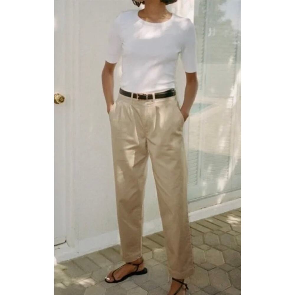 AYR The Metropolitan Pleated Twill Trouser Pants Khaki Tan Size 12